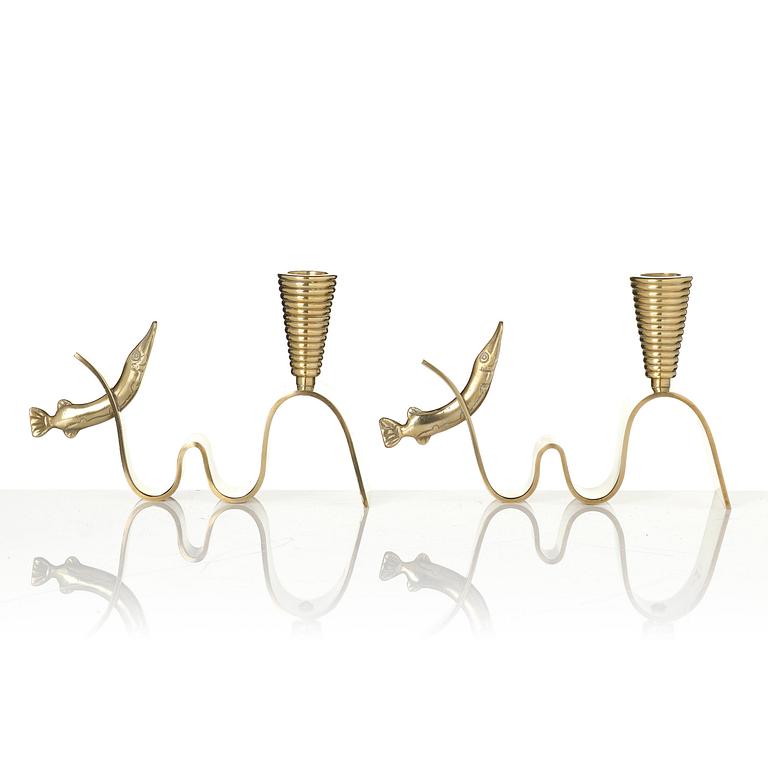 Carl-Einar Borgström, a pair of “Tyfon” candlesticks, Ystad-Metall, 1940s–50s.