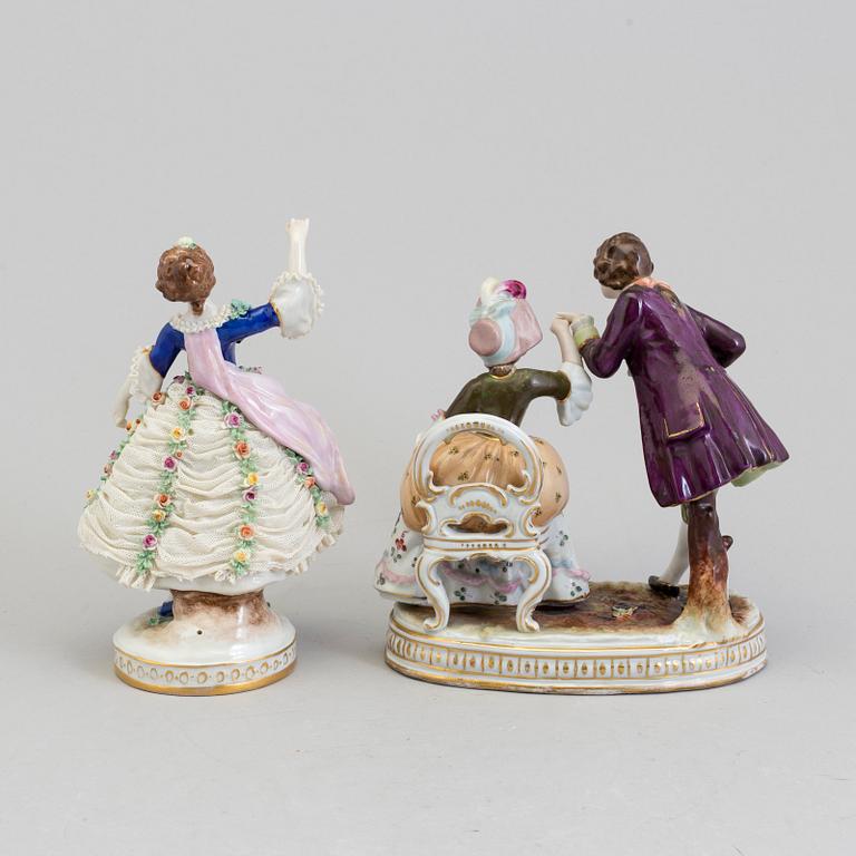 2 european porcelain figurines, ca 1900.