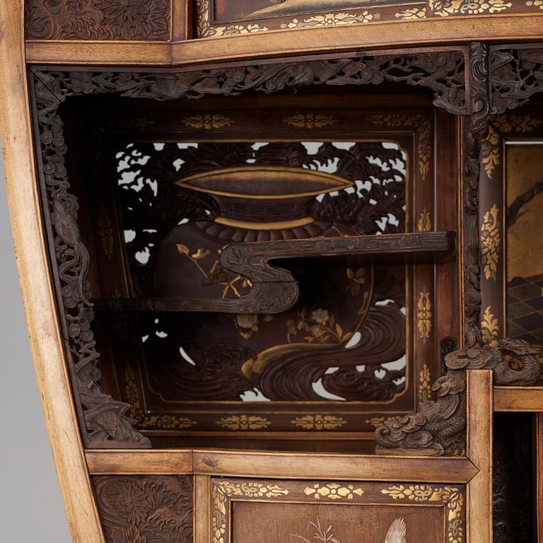 A Japanese black and gilt lacquer, mother of pearl and bone inlaid hardwood Shodona, Edo period.