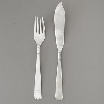 FISKBESTICK, 24 delar, silver, "Rosenholm", GAB. 1900-tal. total vikt ca 1010 gram.