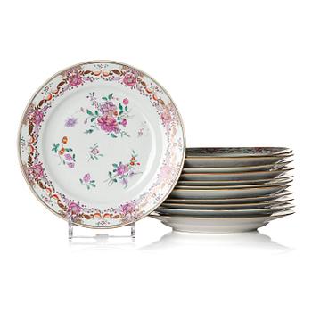 1243. A set of twelve famille rose dishes, Qing dynasty, Qianlong (1736-95).