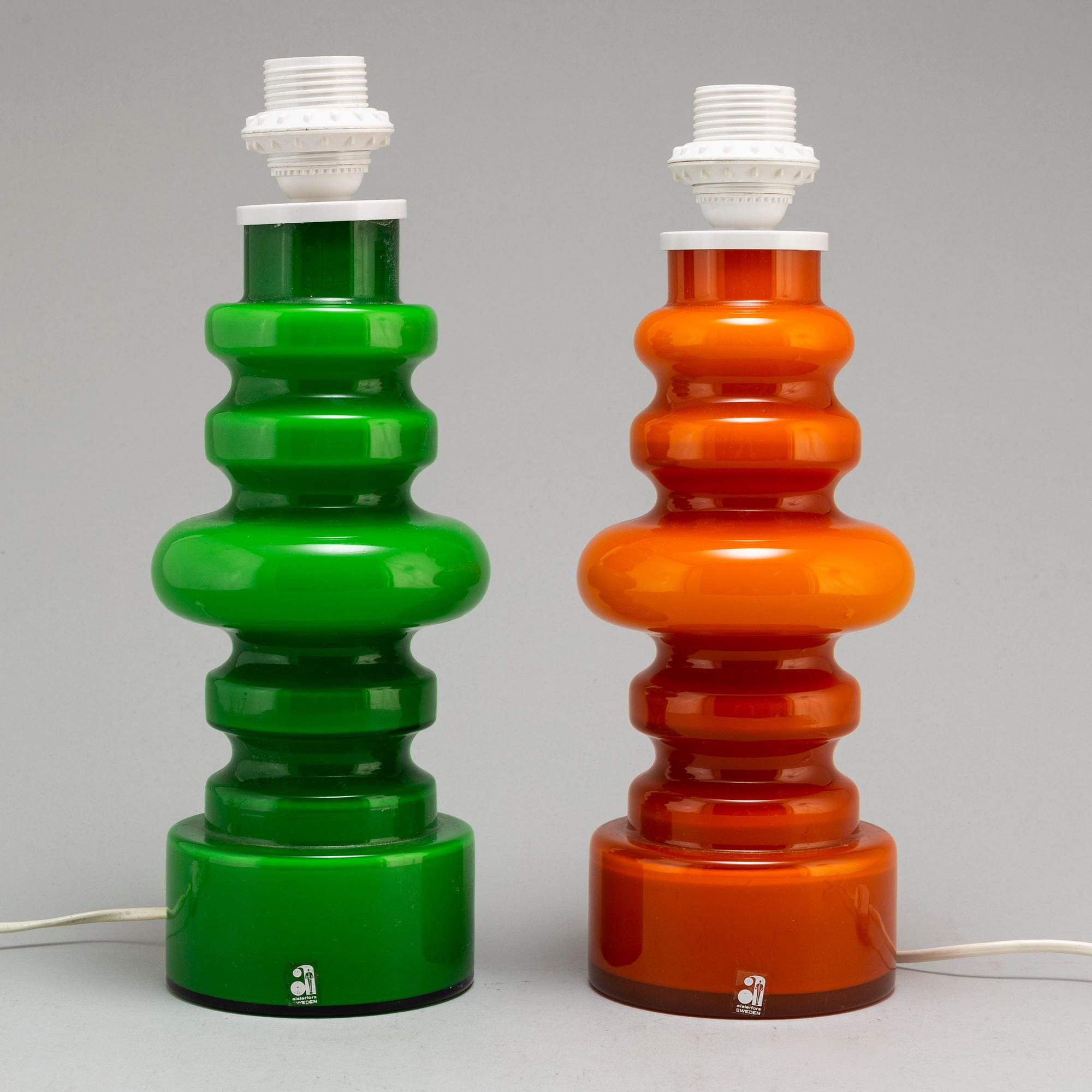 PO STRÖM, bordslampor, 2 stycken, glas, Alsterfors, 1970-tal.