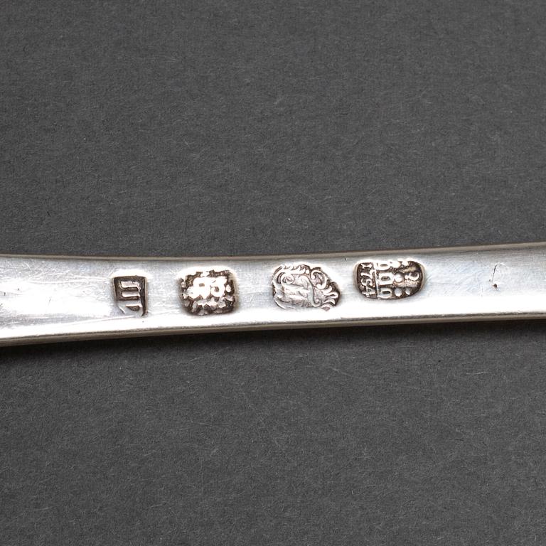 Four serving spoons and totally nine tablespoons, silver,  18th and 20th Century.