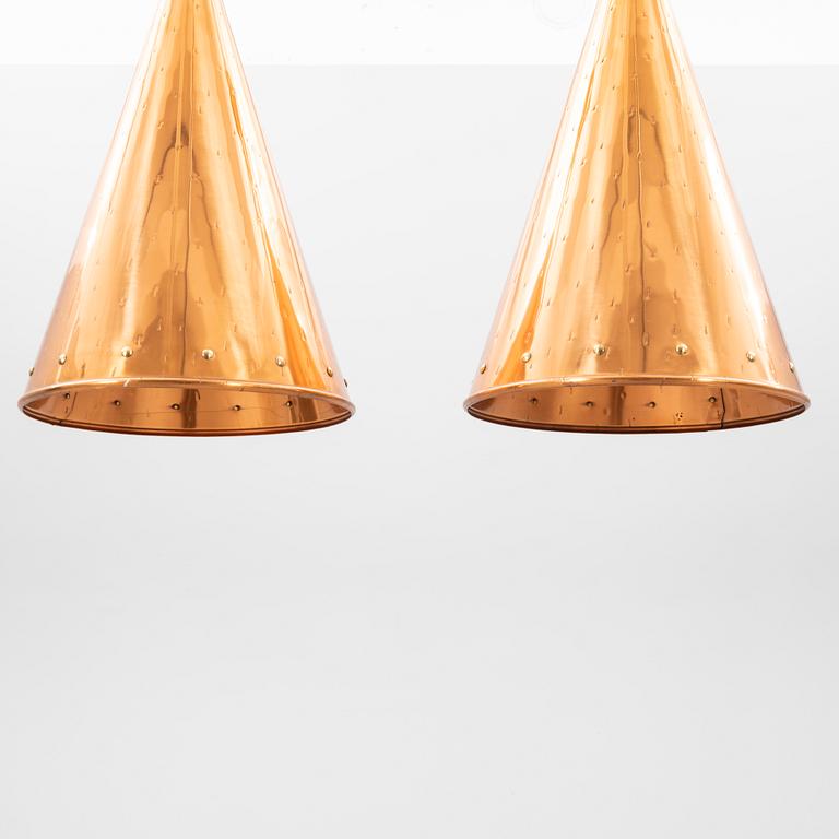 A pair of 1950s hand hamered copper ceiling pendants ES Horn Alestrup Denmark.