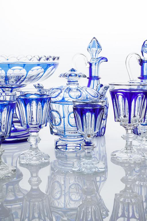 55 pieces of glass tableware, first half of the 20th century.