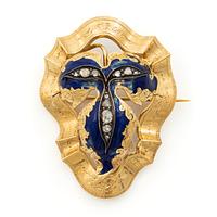 Brosch/hänge 18K guld och emalj och rosenslipade diamanter, 1800-tal.
