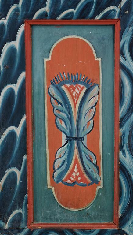 VÄGGFAST SÄNG, allmoge, Hede, Härjedalen. Bär dat 1795. Målningen utförd av vandrande målare från Järvsö, Hälsingland.