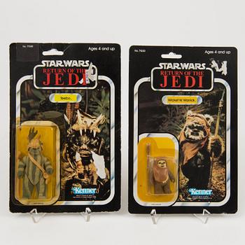 STAR WARS, 4 stycken figurer i Return of the Jedi förpackning, Kenner och Palitoy 1980-tal.