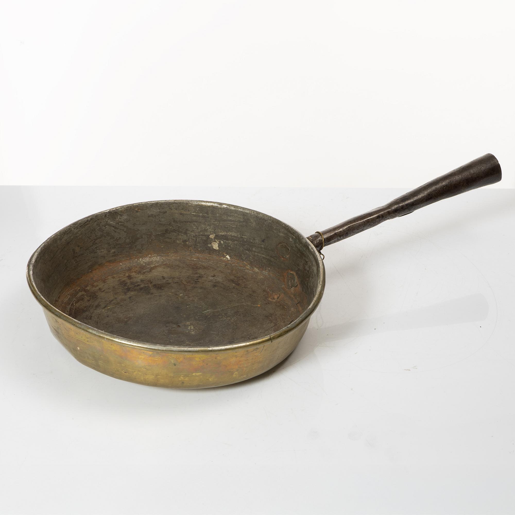 A Swedish brass lidded saucepan, 18th century.