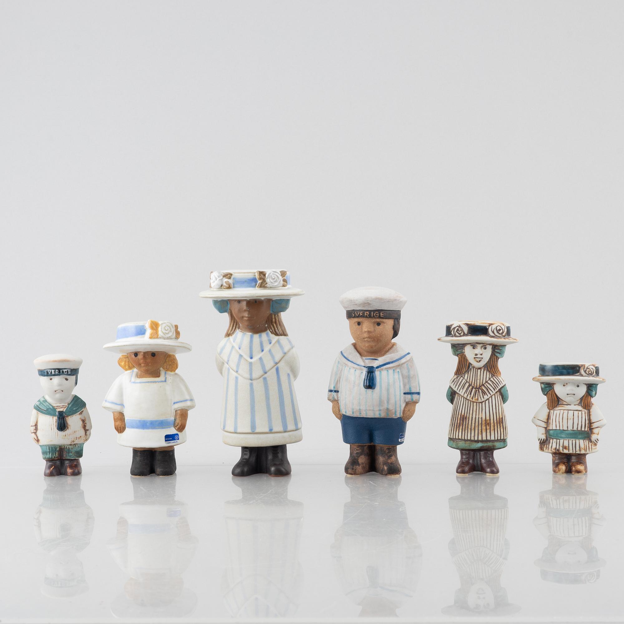 Lisa Larson, figuriner, 6 st, stengods, ur serien "Sekelskifte", Gustavsberg.