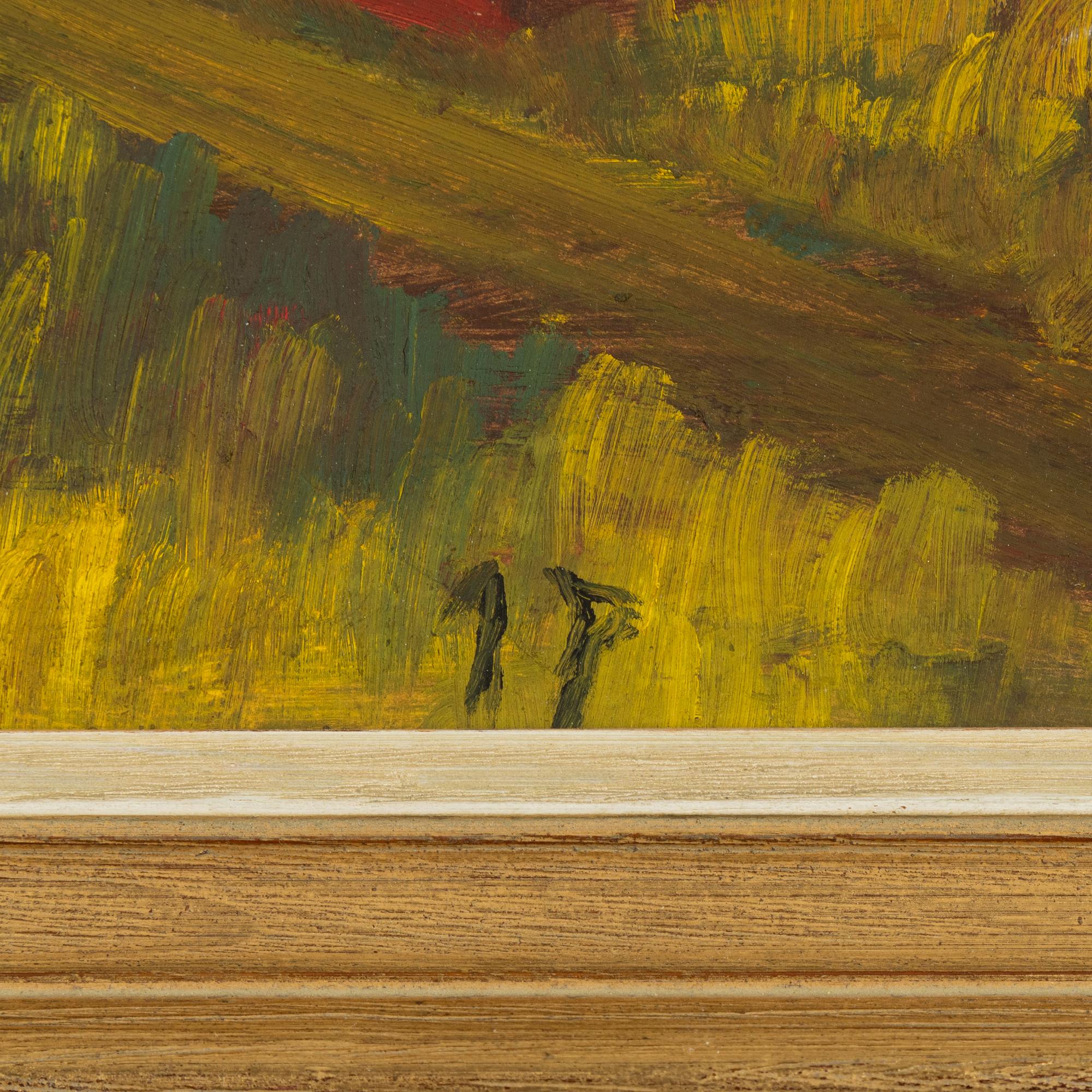 Primus Mortimer Pettersson, olja på pannå, signerad med pseudonym.