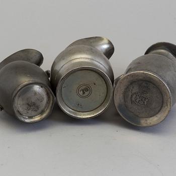 THREE PEWTER JUGS, 18th/19th century.