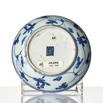 A blue and white 'floral' bowl and a dish, Ming dynasty, Jiajing (1522-1566).