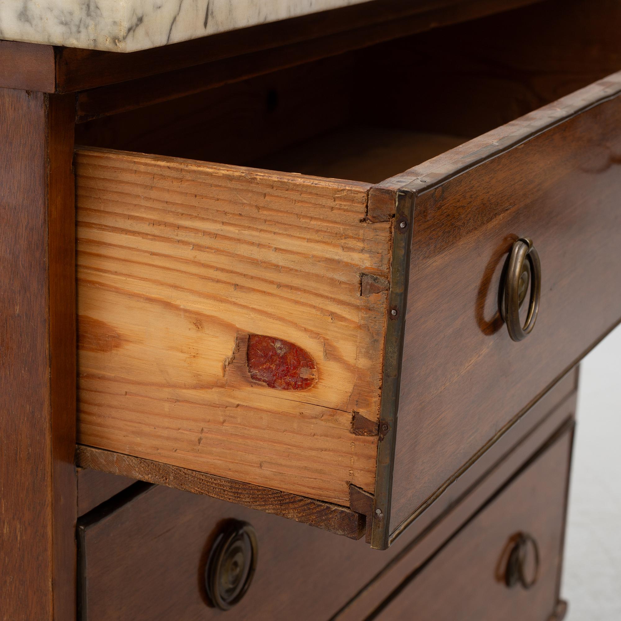A late gustavian chest of drawers, around 1800.