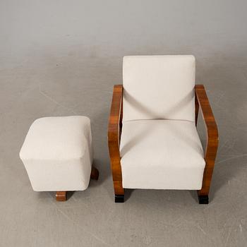 Fåtölj och fotpall, Art Deco, 1900-talets första hälft.