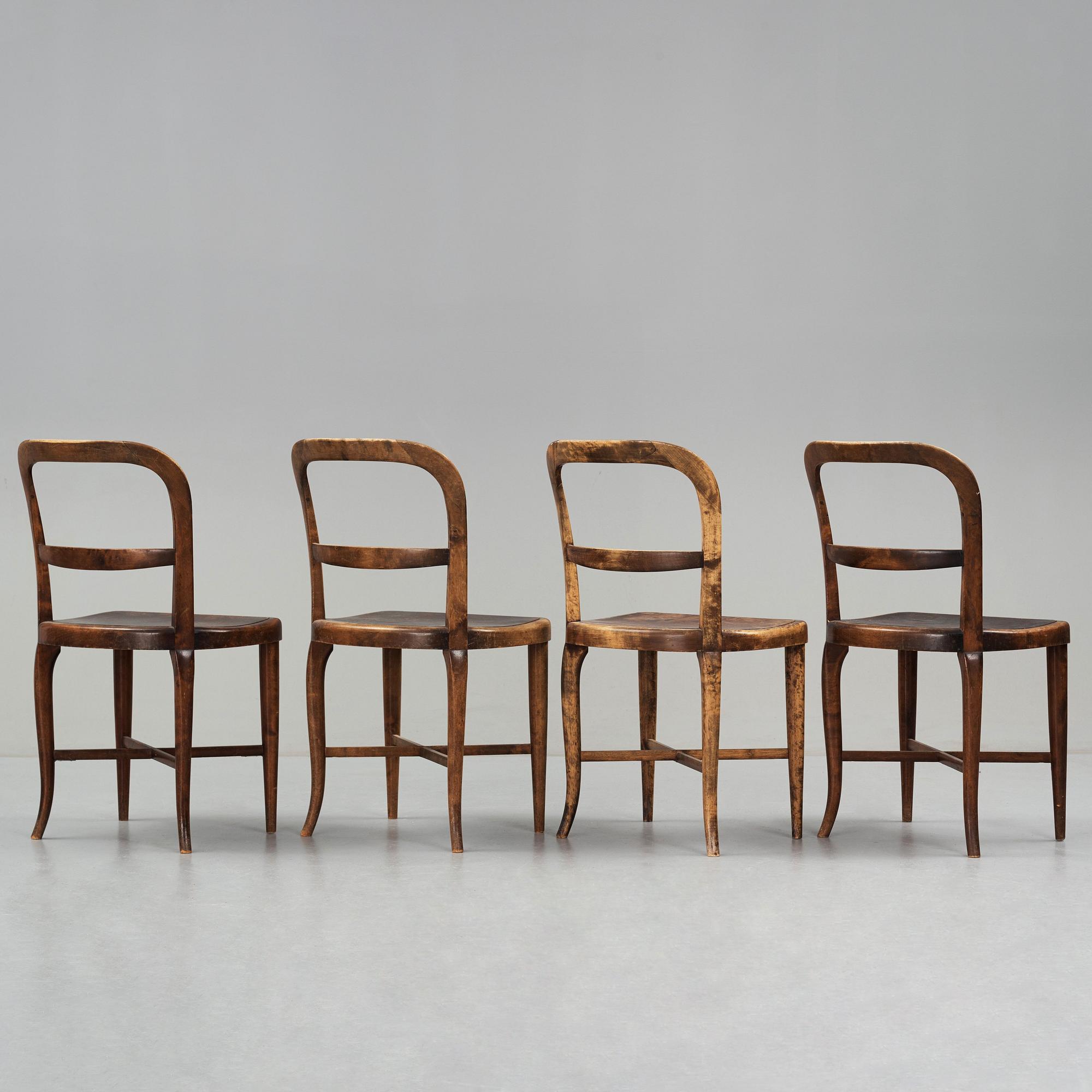 Carl Malmsten, four Swedish Grace chairs for the Stockholm Concert Hall, Nordiska Kompaniet, Sweden 1926.