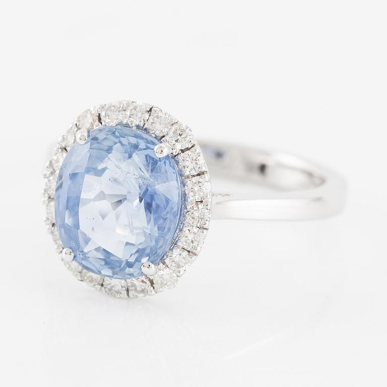 Ring 18K white gold with sapphire and brilliant-cut diamonds.
