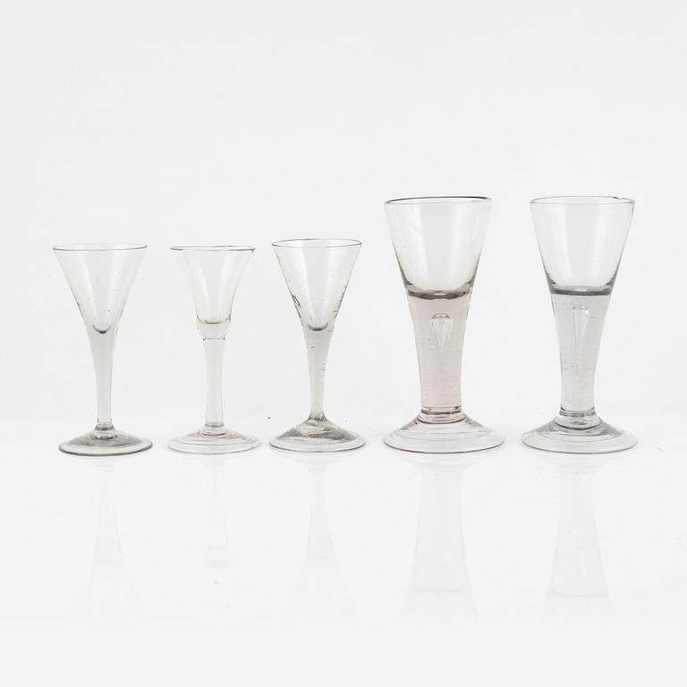 A group of five wineglasses, 19th/20th century.