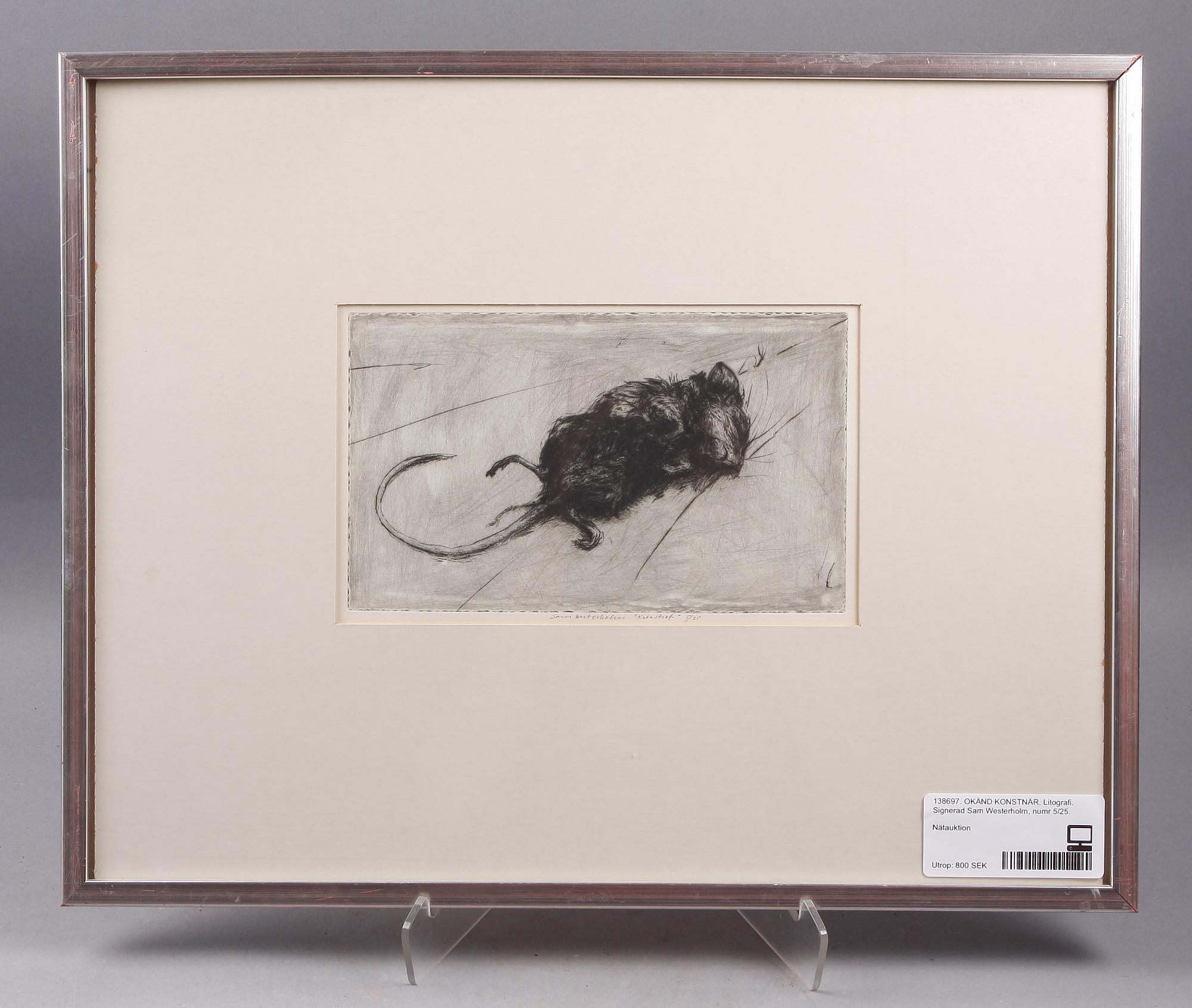 SAM WESTERHOLM, etsning. Sign och numr 5/25.