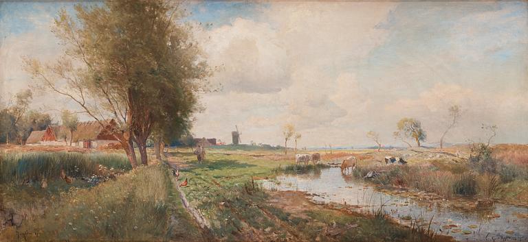 Gustaf Rydberg, A summer landscape with mill and cattle.