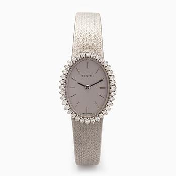 Zenith, wristwatch, 28 x 12 mm, brilliant-cut diamonds, 18K white gold, manual winding, circa 1979.