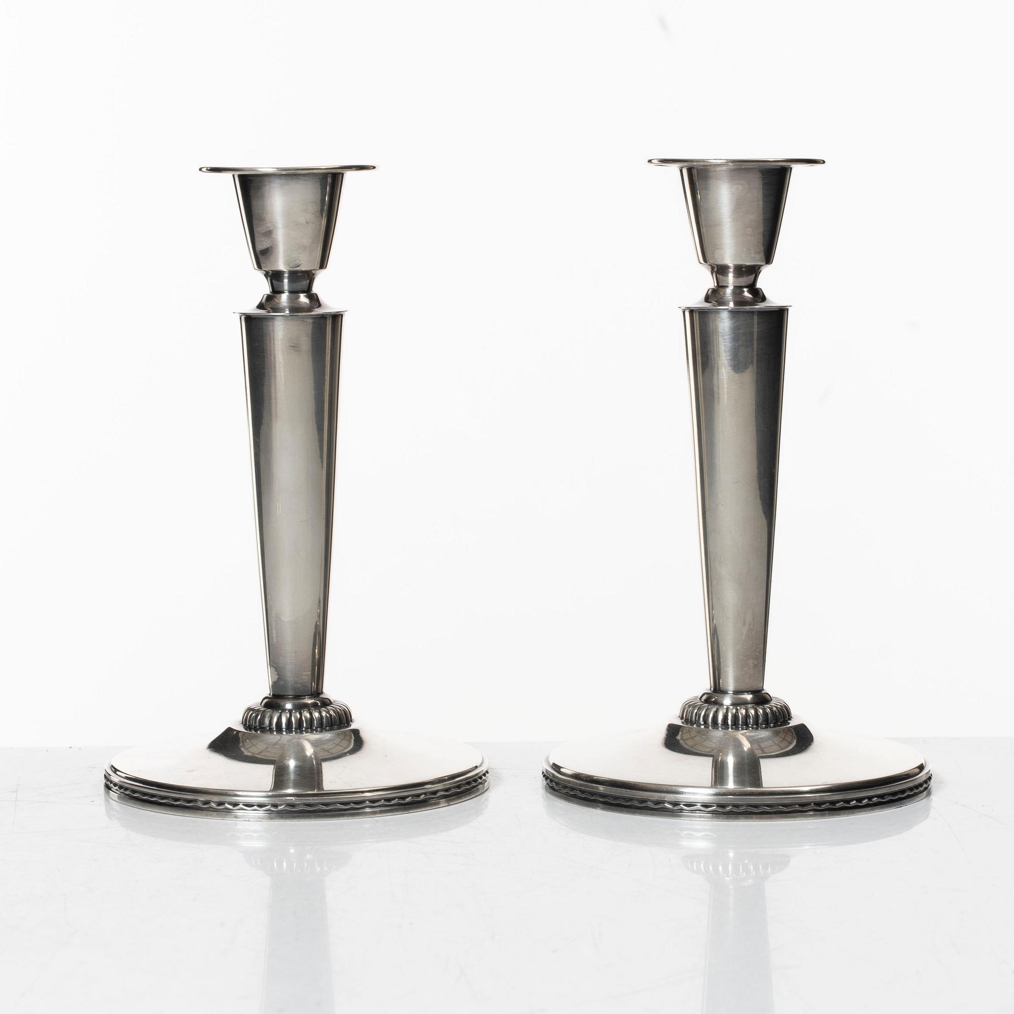 Eric Råström, a pair of silver candelsticks, CG Råström, Stockholm 1976.