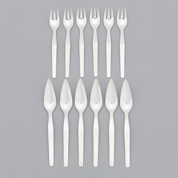 TAPIO WIRKKALA, A 12-piece set of 'Marski' sterling silver fish cutlery, Kultakeskus, Hämeenlinna, Finland 2002.