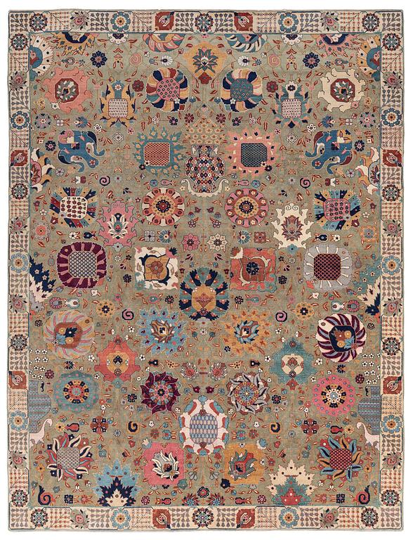 Matta, antik "PETAG" Täbris, Norvästra Iran, signerad, ca 386 x 295 cm.