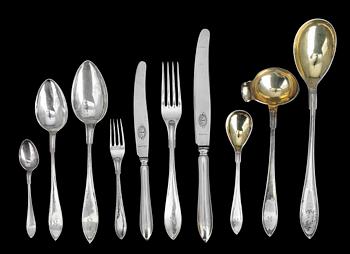 MATBESTICK, 151 delar, silver, GAB, Stockholm, 1900-talets första hälft, total vikt ca 4362 g.