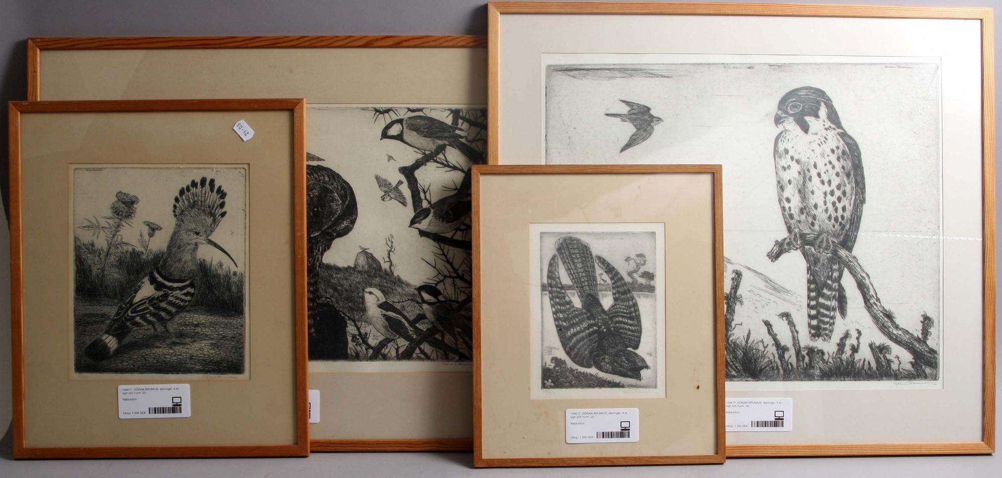 GÖRAN BRUNIUS, etsningar, 4 st, sign och numr.