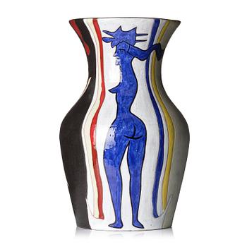 124. Jean Lurçat, a glazed and decorated earthenware floor vase, ed. 10/25, Sant Vicens, Perpignan, France ca 1950.