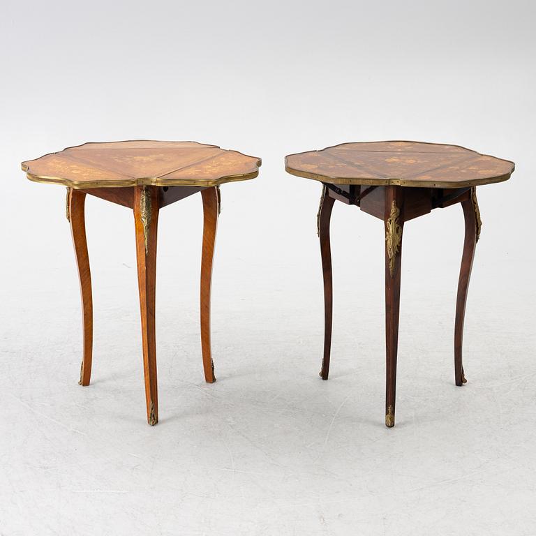 Two matched dropleaf tables, Louis XV style from around the year 1900.