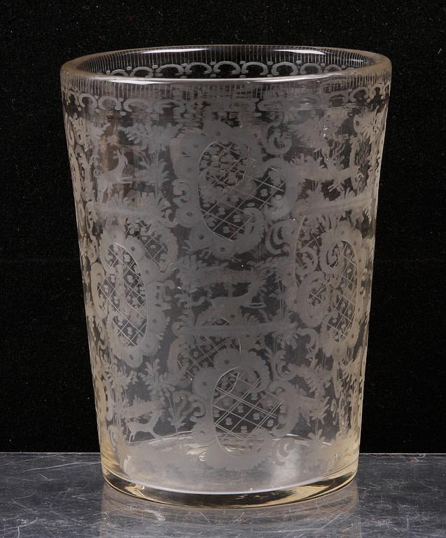 BÄGARE, glas, troligen Böhmen, 1800-tal.