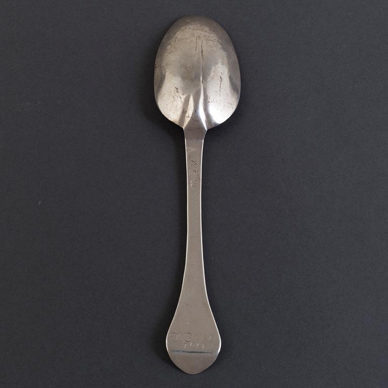 A Swedish 18th century silver rat-tail spoon, mark of Jacob Brunck, Stockholm 1733.