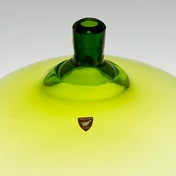 An Ingeborg Lundin 'Äpplet' green glass vase, Orrefors, Sweden.