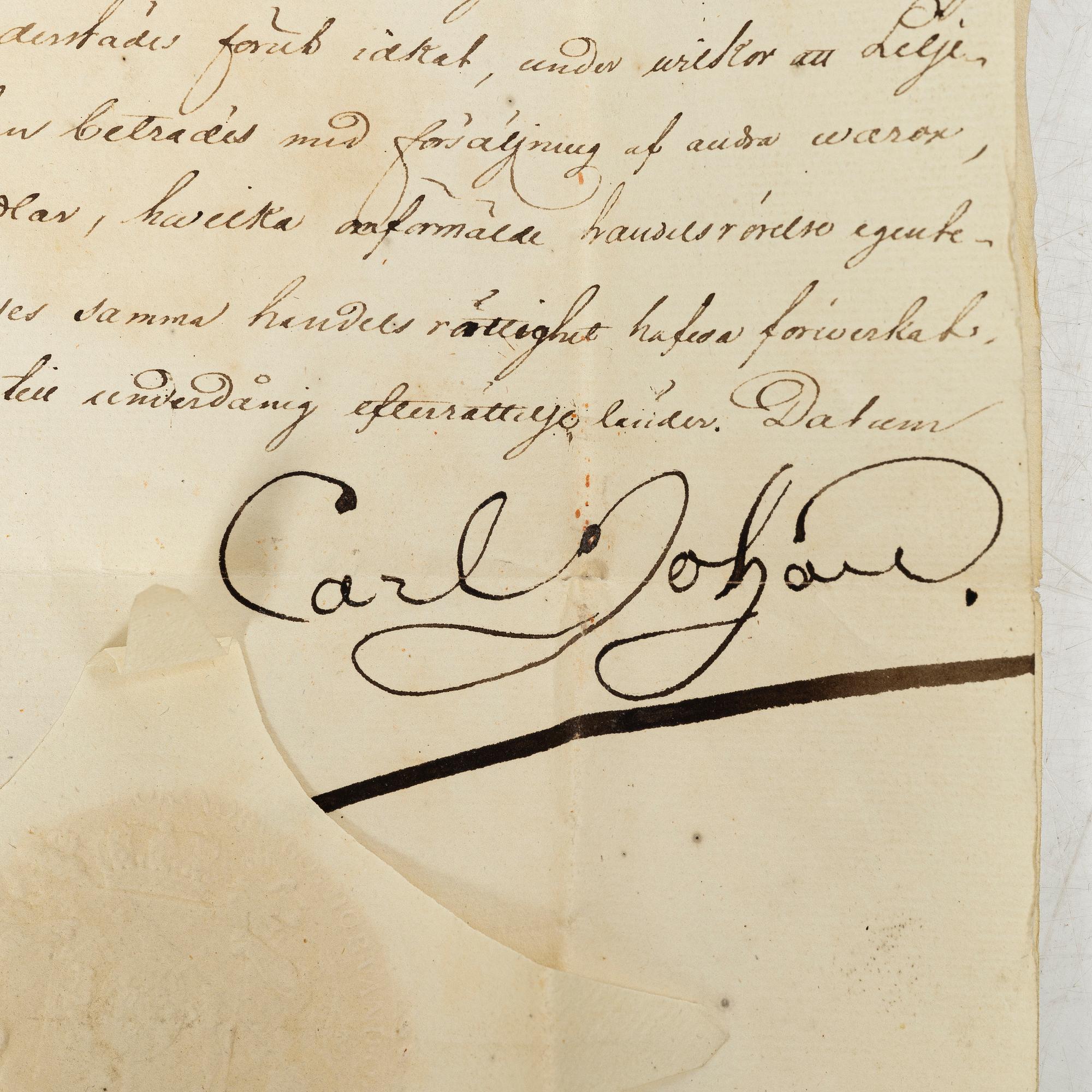 Kungligt brev, signerat Carl XIV Johan, 1831.