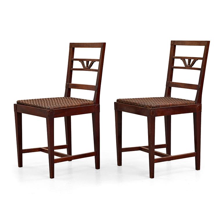 Carl Malmsten, a pair of Swedish Grace stained wood chairs, Stockholm 1920's.