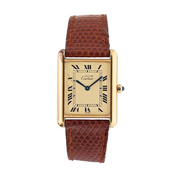 ARMBANDSUR, Cartier, Tank, De Must. Förgyllt silver. quartz. Ca 1984.
