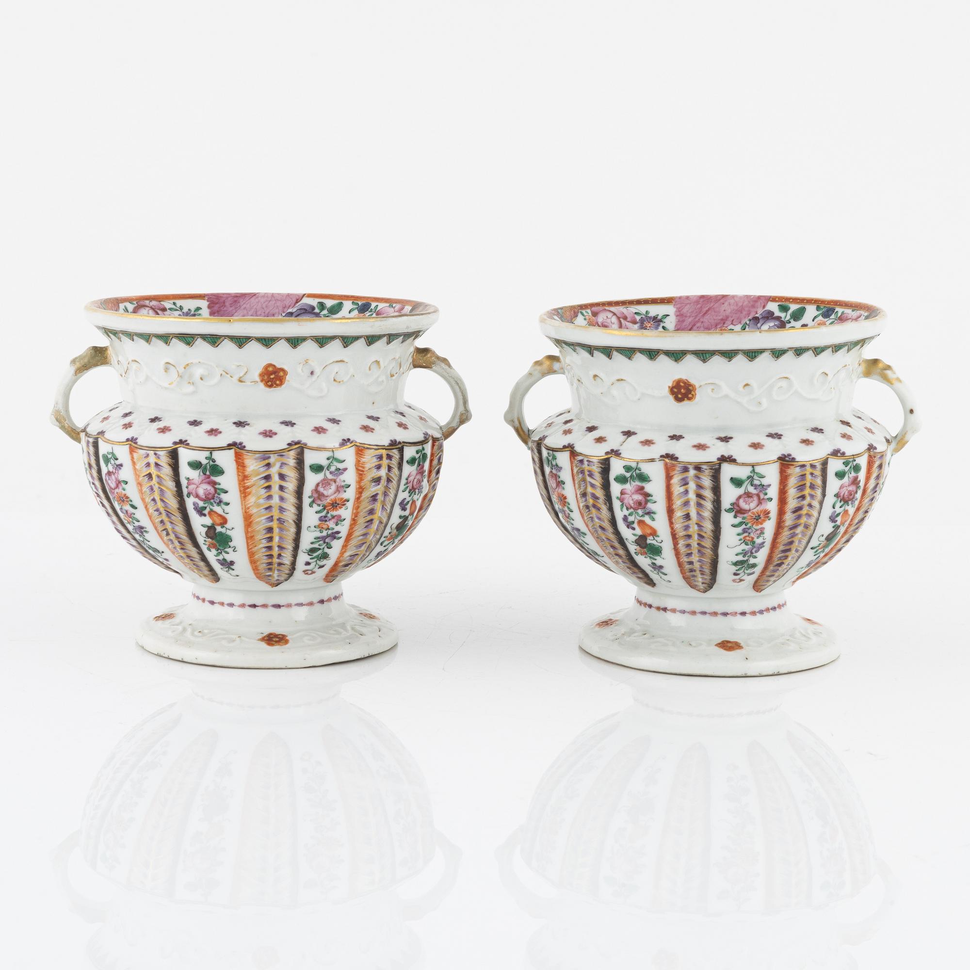 A pair of famille rose flower pots, Qing dynasty, Qianlong (1736-95).