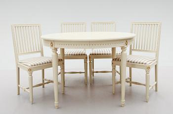 MATSALSMÖBEL, 5 delar, gustaviansk stil, 1900-talets mitt.