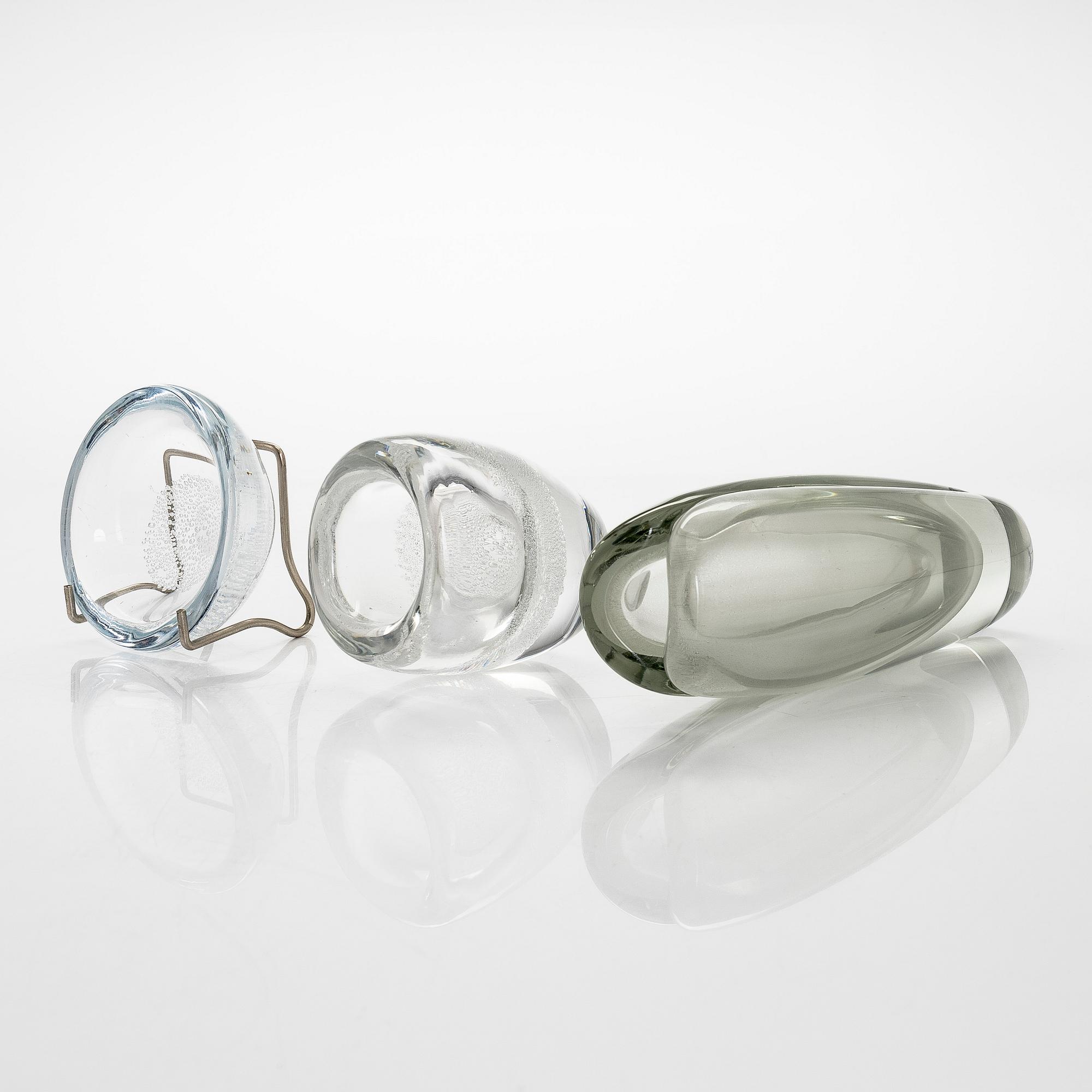 Kaj Franck, lasiesineitä, 3 kpl, Nuutajärvi ja Iittala, 1900-luvun puoliväli.