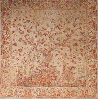KANGASTAPETTI, painettu ja maalattu, luultavasti 1700-luku, 251x251 cm.