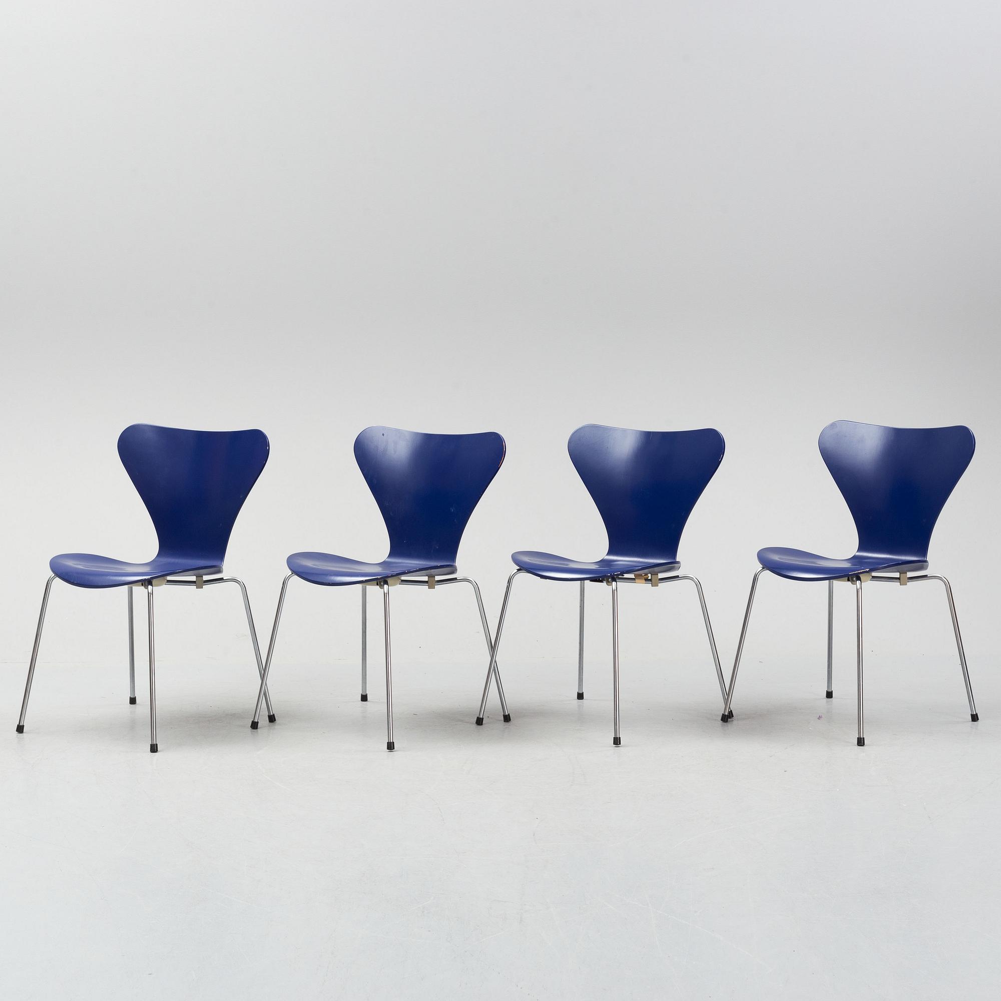 A set of four "Sjuan" chairs, Arne Jacobsen for Fritz Hansen, Denmark, 1989.