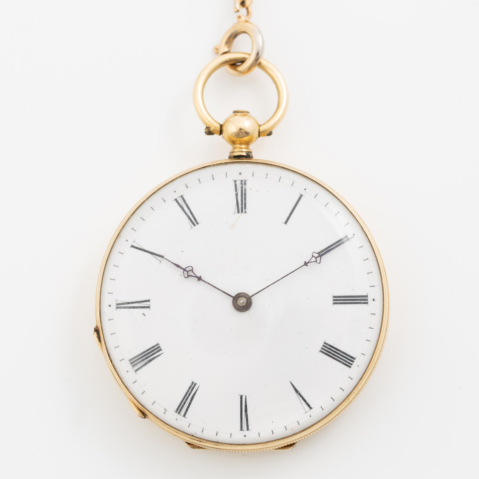 Pocket watch, 18K gold, 36.5 mm.