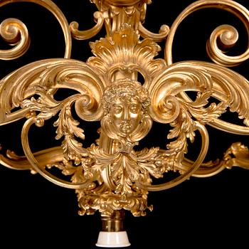 Ferdinand Barbedienne, A signed and gilded bronze chandelier from second half of the 19th century. Height 115 cm.