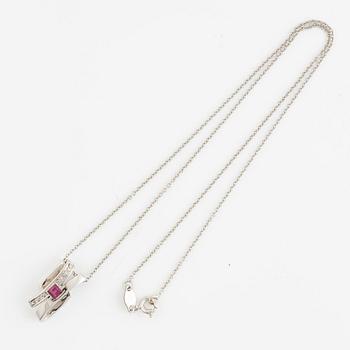 Pendant, 18K white gold with ruby and small diamonds, with chain 18K white gold.