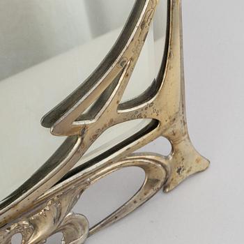A silver plated Art Nouveau table mirror, early 20th Century.