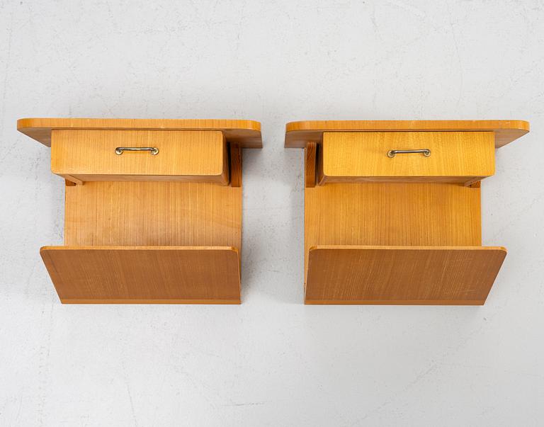 Bedside tables, a pair, wall-mounted, second half of the 20th century.