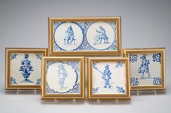 KAKELPLATTOR, 6 st. Fajans, Holland 1600-tal.