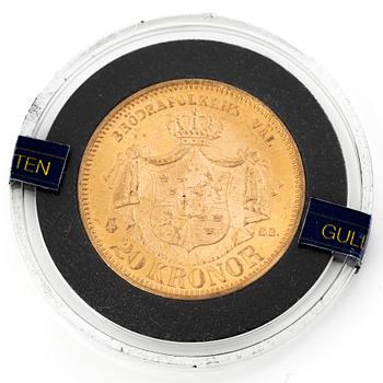 Guldmynt, Sverige, Oscar II, 20 kronor, 1877.